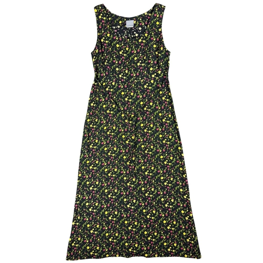 Rabbit Rabbit Rabbit Designs Women's 12 Black Floral Rayon Sleeveless Maxi Dress